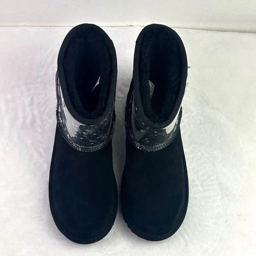 UGG Classic II Clear Glitter Girls Boots Size 6 Black Stars Waterproof #1121014K
